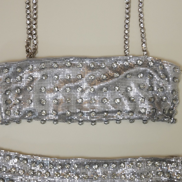 ‼️SALE‼️ Retrofete Silver Rhinestone Bead Chainmail Skirt Crop Top - Picture 7 of 15